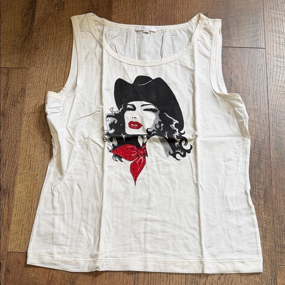 Escada Tops - Escada White Tank Top with Red and Black Graphic